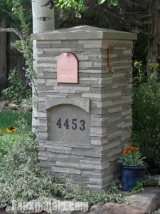 Windsor Dry Stack mailbox column in Tri-Gray