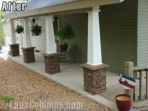 Fake dry stack columns enhance the look of these porch pillars.