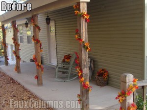 W porch columns can be upgraded easily with faux stone supports..