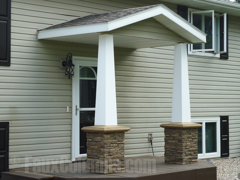 Fake stone columns make great pillar supports for porch designs.