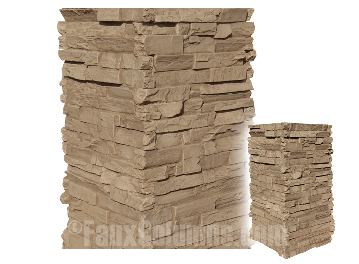 Faux column wraps in Saddle Beige are nice as entrance columns.
