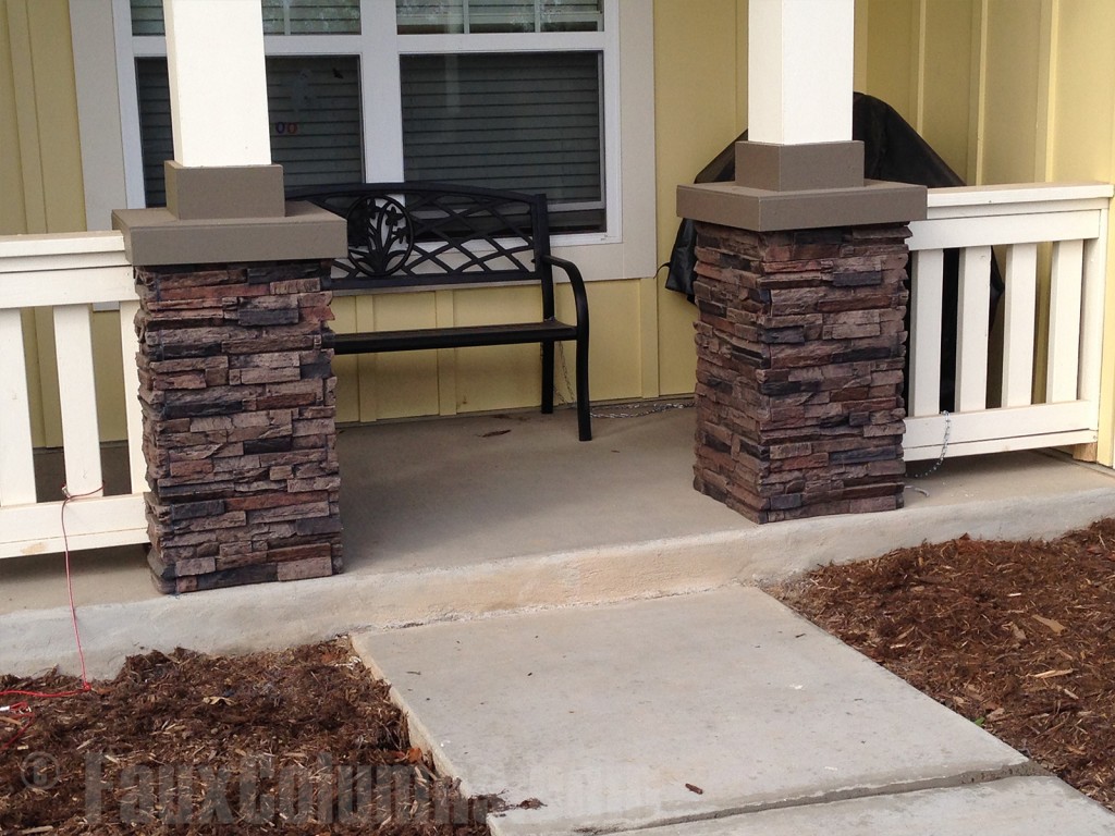 Polyurethane square columns add the impressive look of stone to a home's entrance.