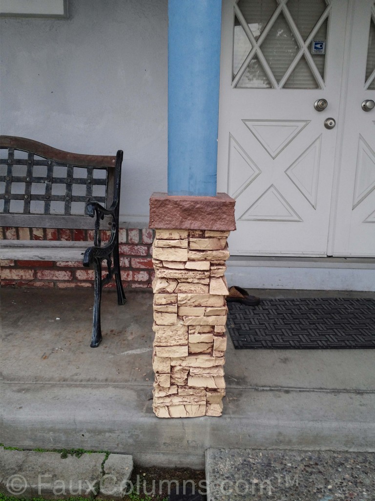 Installing a faux stacked stone column wrap is easy.
