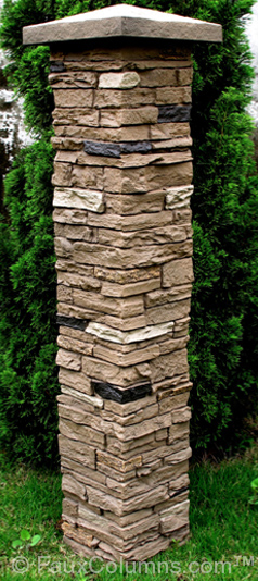 Fake stone columns add style to any garden design.