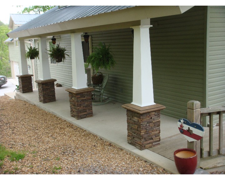 Faux stacked stone added to porch columns
