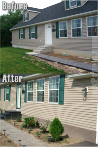 Concrete foundation transformed A new home's concrete foundation design transformed with artificial dry stack.
