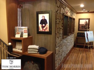 The interior design of Tom Morris uses fieldstone panels to enhance the design and details.