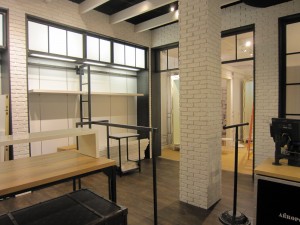 Aeropostale store gets an old 19th century warehouse look with white brick panels.