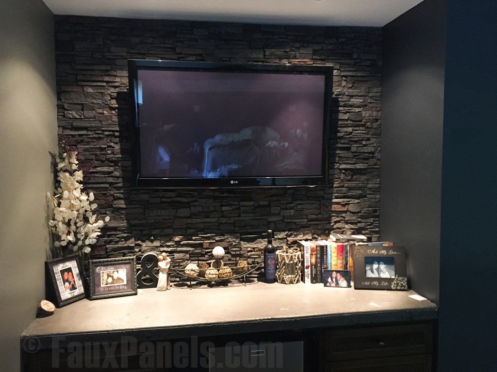 This entertainment center wall provides a beautiful focal point.