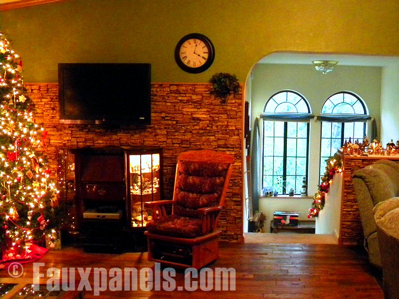 Stone veneer paneling transforms a whole room easily.