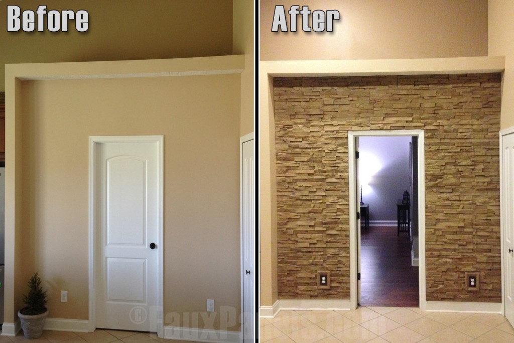 Drystack paneling in Saddle Beige installed around a bedroom doorway.