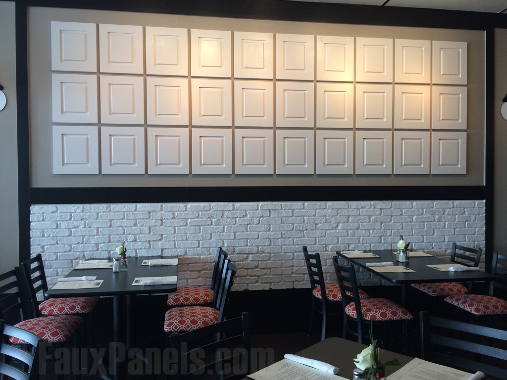 White brick panels add light and sophistication to this restaurant's interior.