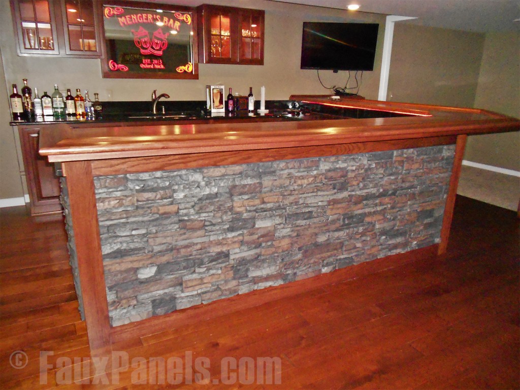 Our Norwich Colorado Stacked Stone panels make home bars look awesome.