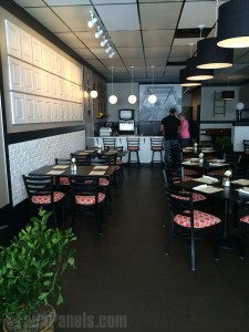 Faux white brick panels used for the restaurant makeover featured on The Food Network's Restaurant Impossible.