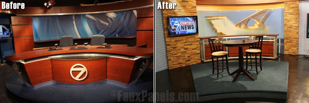 Set design of Eyewitness News in New York, before and after photo