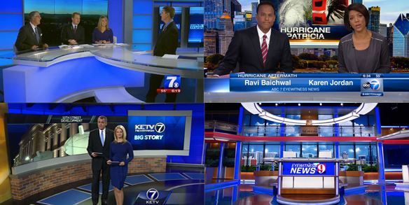 KETV7 newsroom set design with faux brick panels