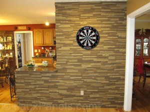  The panels look like stone; but even we can admit they don't hold up to darts quite as well.