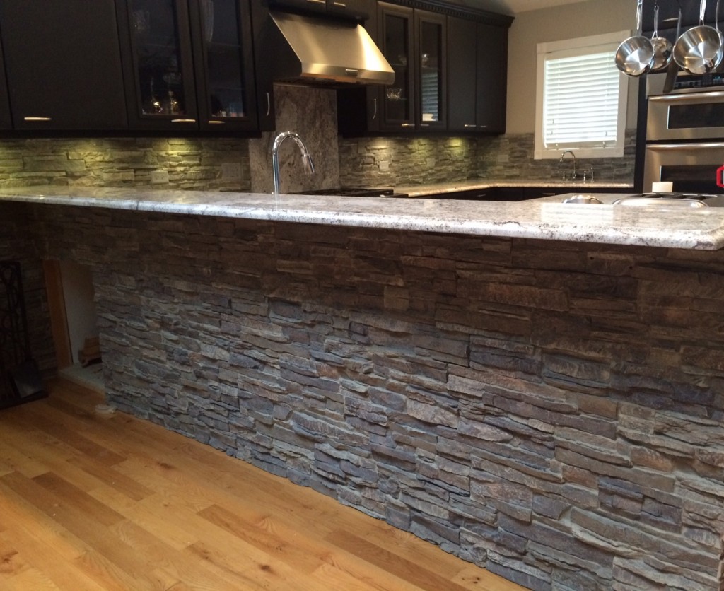 Kitchen island remodeled with Norwich Birchwood panels.