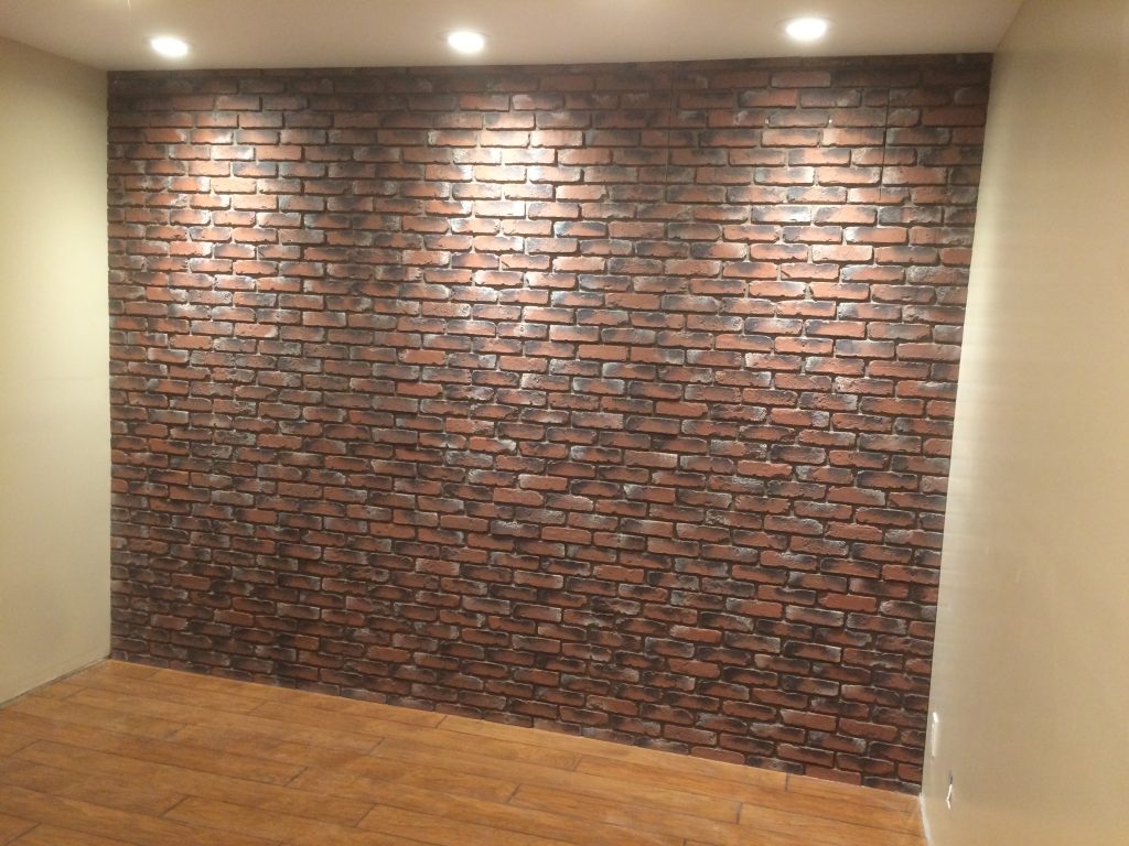 The entire wall has a perfectly seamless brick pattern