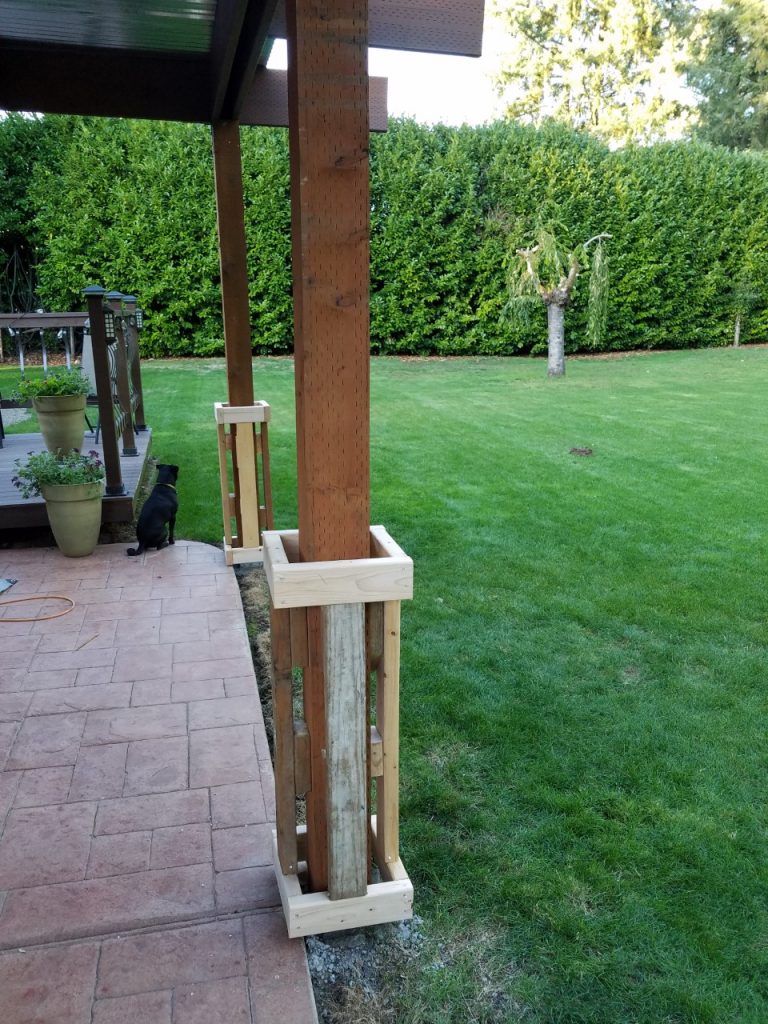 The panels were attached to a wooden framework built around the supporting patio posts.