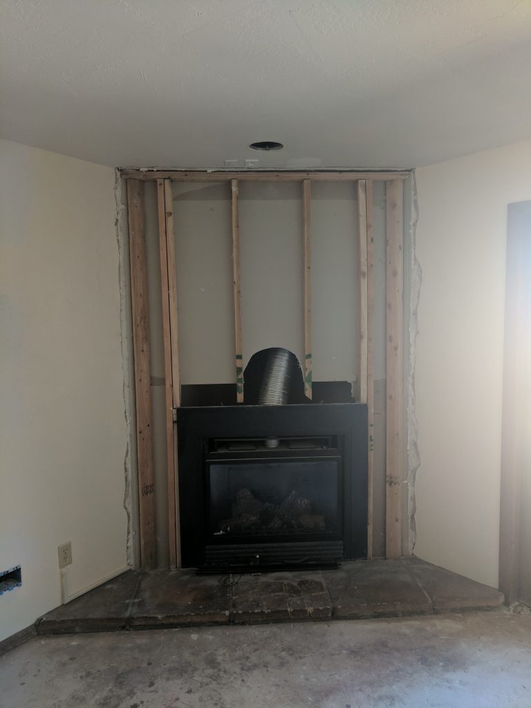  BEFORE: Erik built out his fireplace with traditional framing techniques.