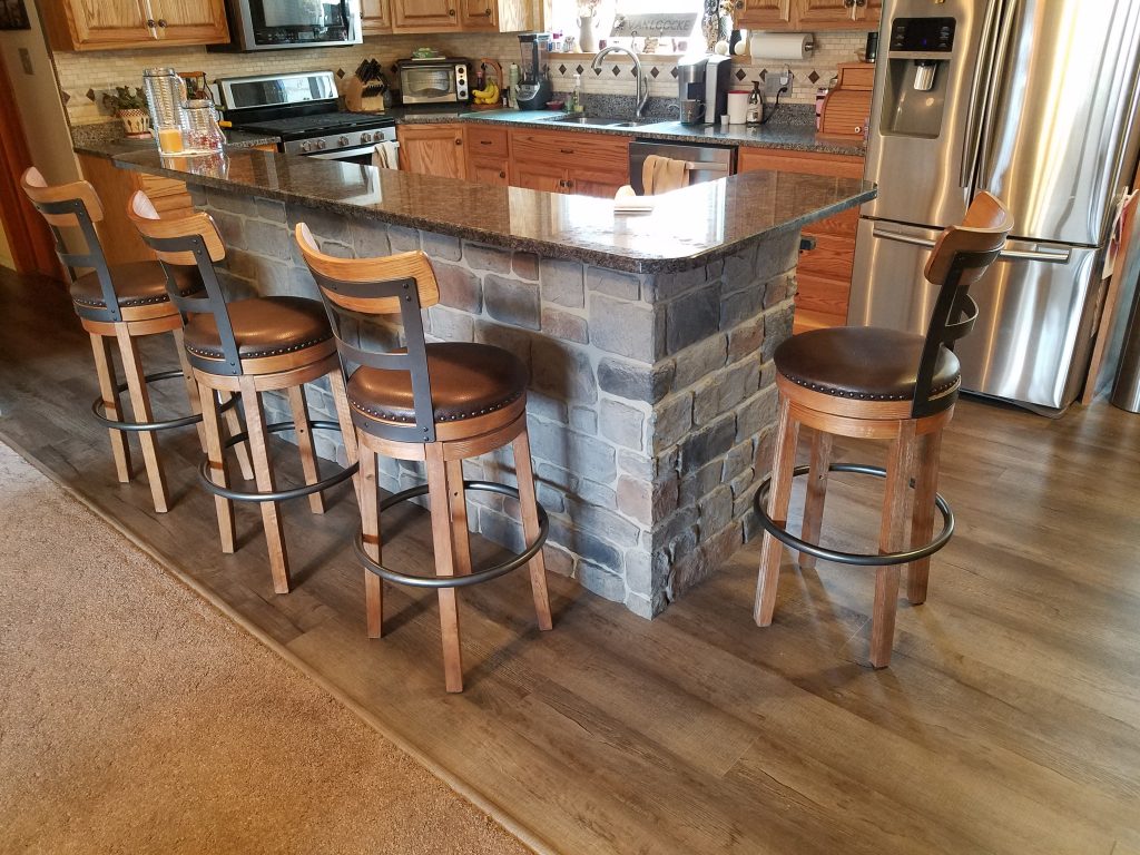 Kitchen island makeover with Carlton Cobblestone panels in Smoke color.