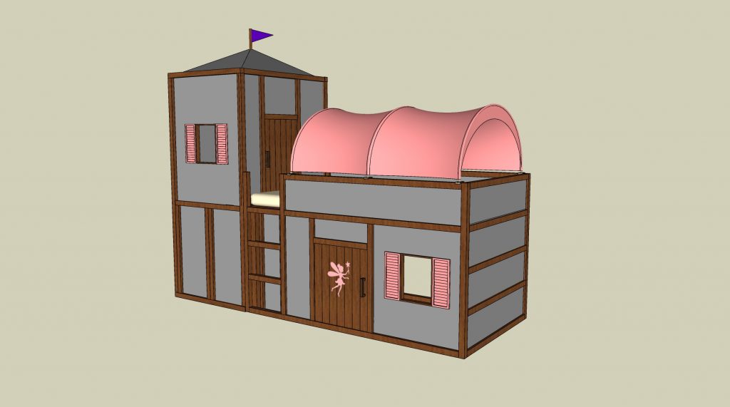 Girl's castle bed sketch using CAD technology.