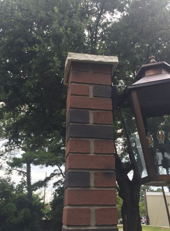 Carlton Brick post cover conceals the lamp post's wiring and cables.