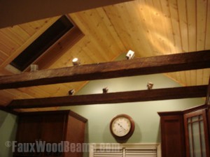 Track lighting in beams adds versatility