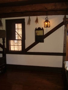 Faux wood planks on the wall mimicking colonial building techniques