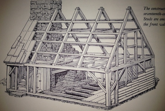 This old book offers a glimpse into how real beams would have been used to support a ceiling.