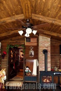 Using barn board ceiling panels with artifical wood beams allowed Neil to create an unmatched rustic quality in his home.