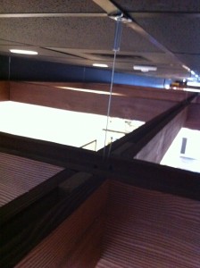 Properly anchored wires help to create this impressive commercial design. Always make certain to follow proper installation techniques and Building Code requirements when installing artifical beams in your home, business, restaurant or anywhere else.
