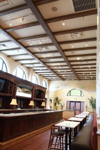 Brio's new interior commercial design is open and elegant. Custom Aspen faux ceiling beams line the restaurant and add a wonderfully sophisticated touch.