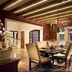 Sandblasted ceiling beams are great for creating charming, sophisticated dining rooms.
