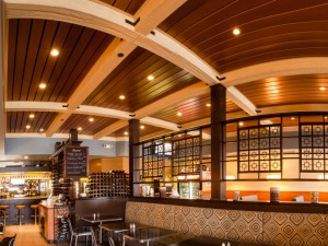 Sandblasted beams create a stylish, modern touch in restaurant designs.