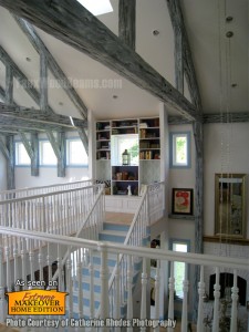 The EMHE team stained these faux timber beams to suit the decor of this open room.