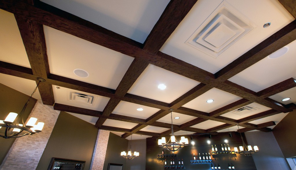 Close-up view of ceiling beams at Ricciardi's Italian restaurant in Orlando, FL