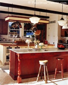 DIY kitchen makeovers with faux ceiling beams.