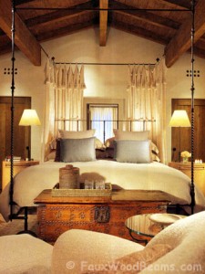 Real wood box beams add charm and warmth to a bedroom.