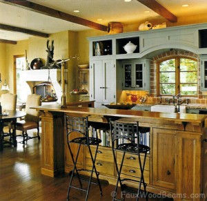 Reclaimed wood beams have a unique finish.