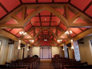 Church ceiling design is easier to build with decorative wooden beams.