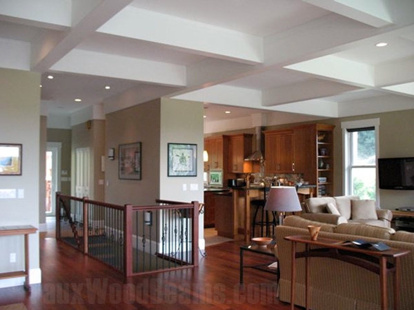 This coffered ceiling is made with our Regal beams.