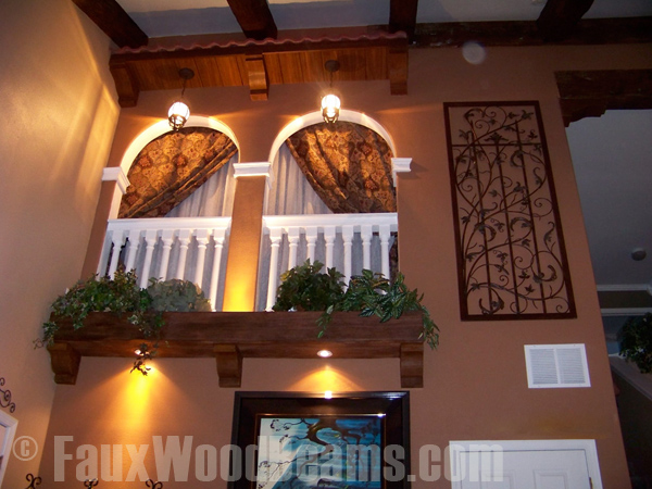 Balcony style interior wall openings accents with beams and corbels