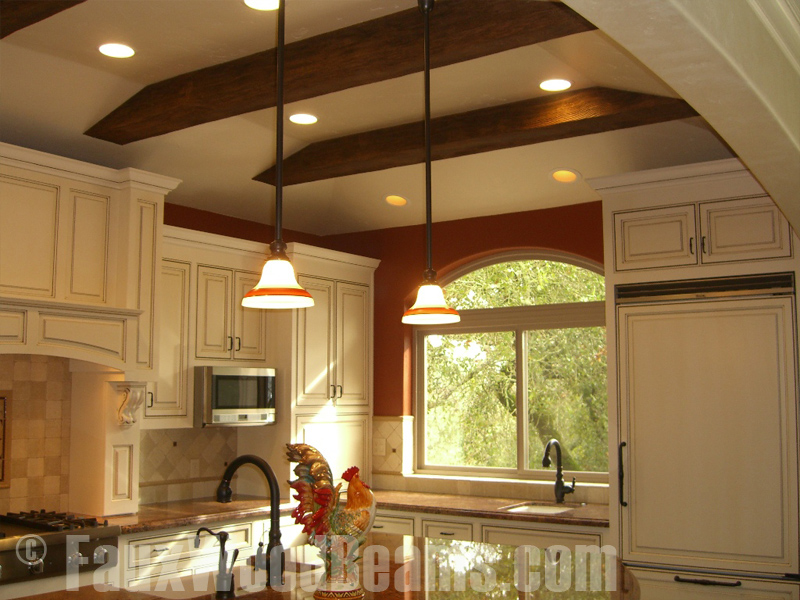 Brenda's stained Woodland beams are a great match for her kitchen decor.