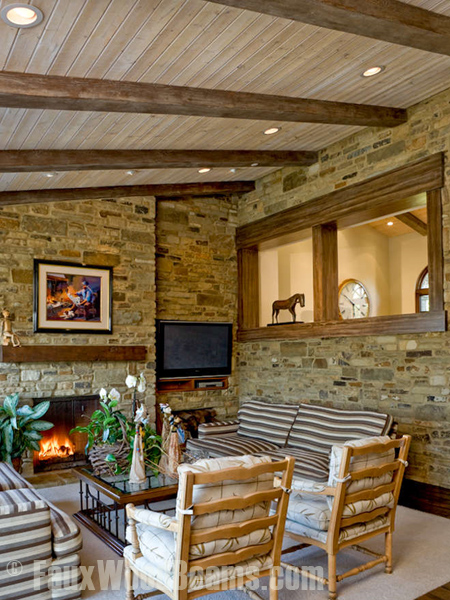 Raised Grain style beams installed in a cozy sitting area.