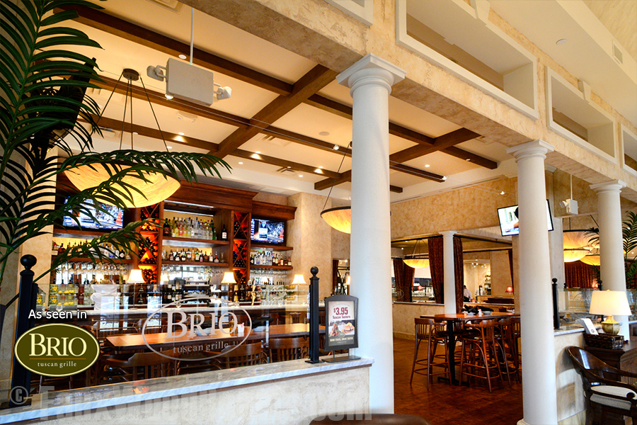 Artificial wood ceiling systems are perfect for restaurant interiors.