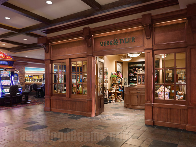 Faux hand hewn beams installed outside a Merk & Tyler store at the Ameristar Casino