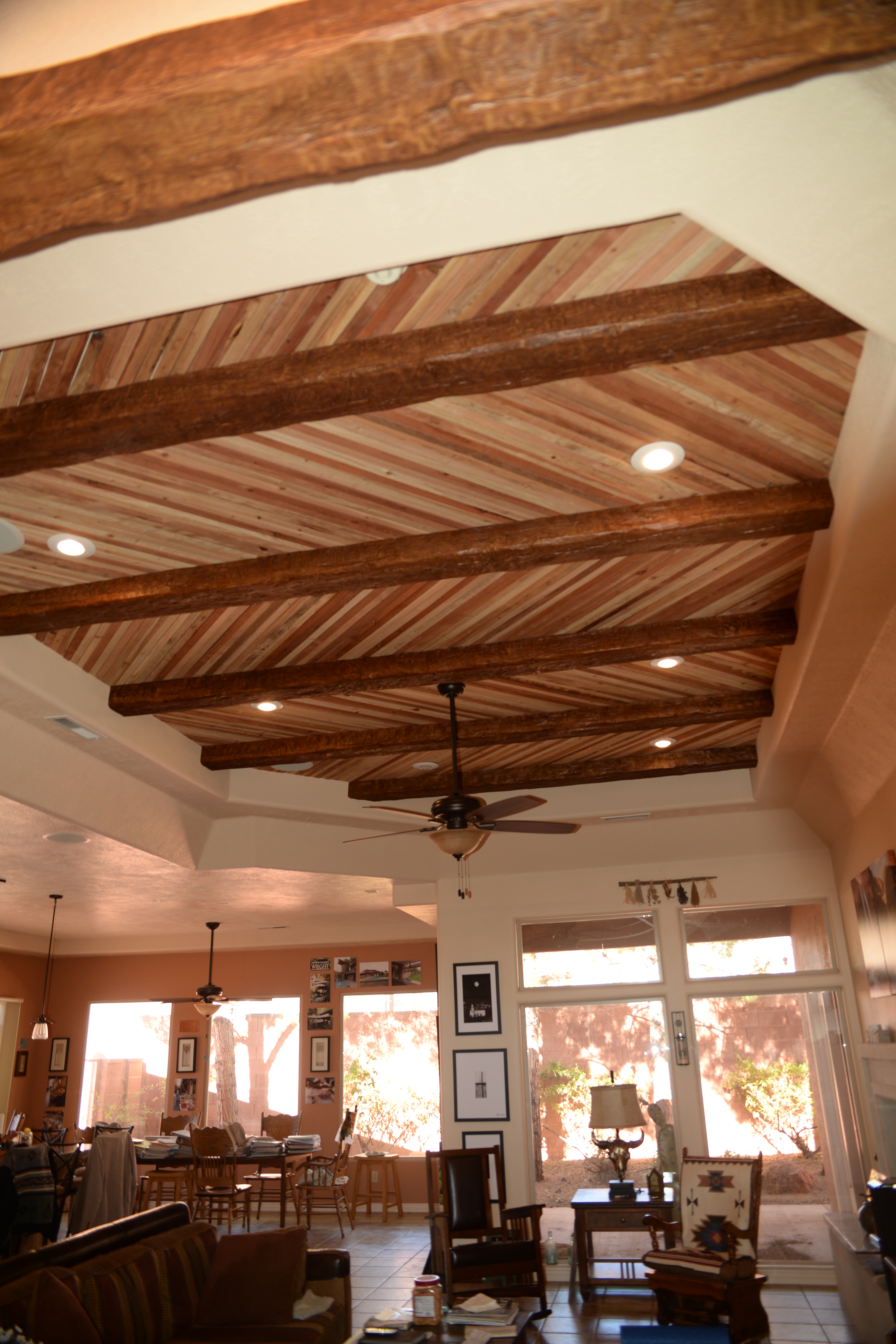 Accenting a Plank Ceiling with Beams Barron Designs