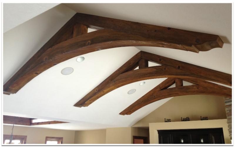 Faux wood trusses with painted knots